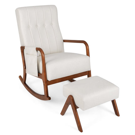 Rocking Chair with Ottoman, Ergonomic Design, Beige