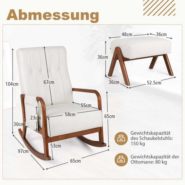 Schommelstoel met voetenbank, ergonomisch ontwerp, beige