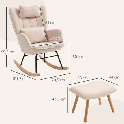Rocking Chair with Ottoman, Fleece Cover, Wood Legs, Beige