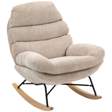 Rocking Chair with Steel Legs and Wood Base, Cream White