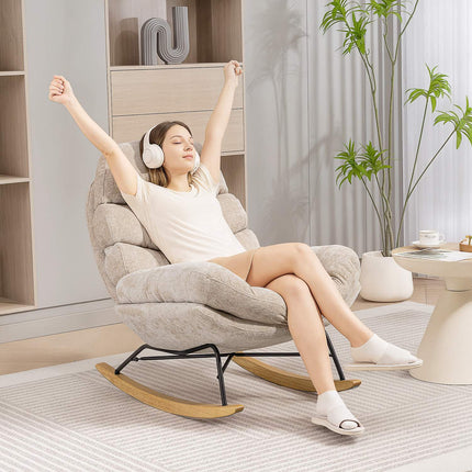 Rocking Chair with Steel Legs and Wood Base, Cream White