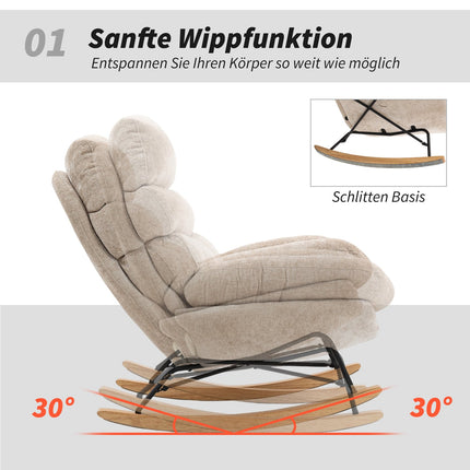 Rocking Chair with Steel Legs and Wood Base, Cream White