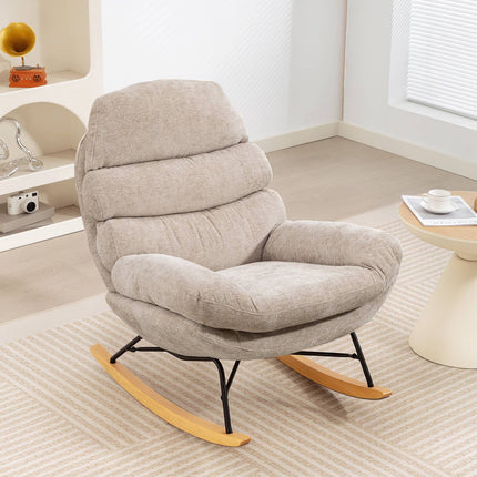 Rocking Chair with Steel Legs and Wood Base, Cream White