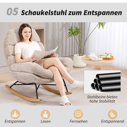 Rocking Chair with Steel Legs and Wood Base, Cream White