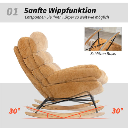 Rocking Chair with Steel Legs and Wood Base, Yellow