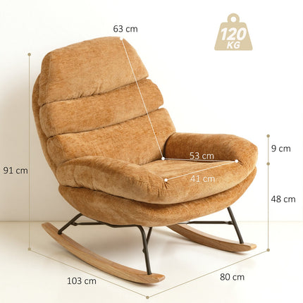 Rocking Chair with Steel Legs and Wood Base, Yellow