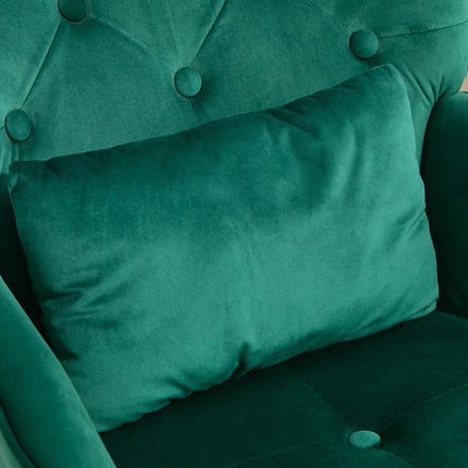 Green Velvet-Look Wing Chair with stool and cushion