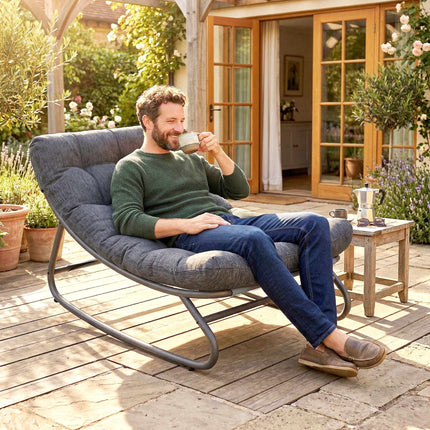 Rocking Chair with Wide Mesh Seat and Thick Cushion, Gray