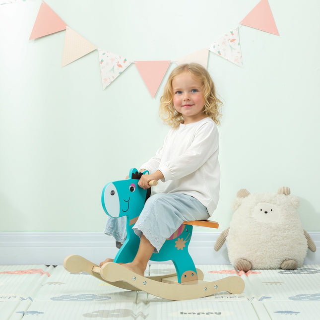 Rocking Donkey Baby Toy with Handles, 59x27x43 cm, Blue-Green