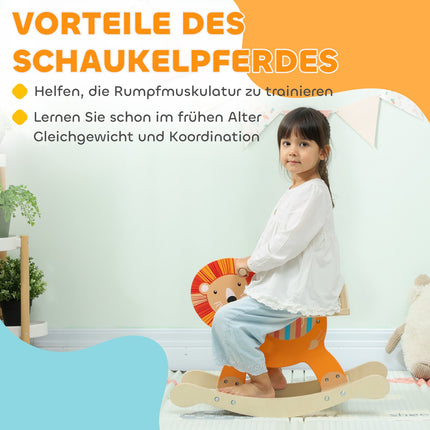 Rocking Horse, Lion Design, Wood, 25kg Capacity, Ages 2-5