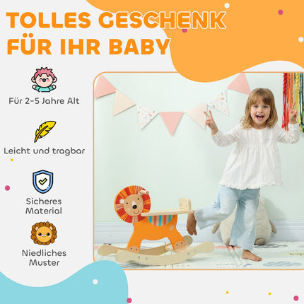Rocking Horse, Lion Design, Wood, 25kg Capacity, Ages 2-5