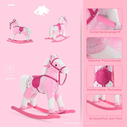 Pink rocking horse toy with sound, 74x28x65 cm