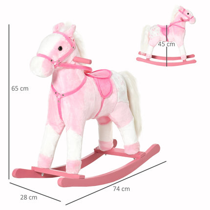 Pink rocking horse toy with sound, 74x28x65 cm
