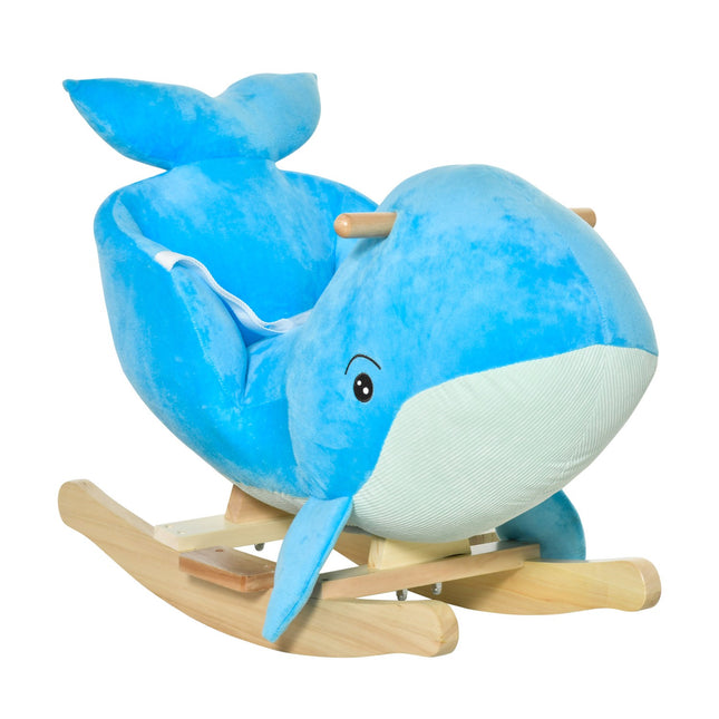 Blue plush whale rocking horse toy, sound, 18-36 months