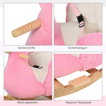 Flamingo rocking horse toy, plush with safety belt, 60 cm