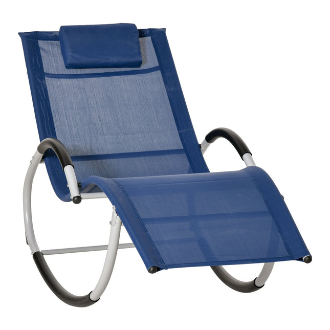 Rocking chair in metal Garden chair with headrest, blue