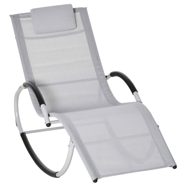 Garden rocking chair with headrest, light gray metal