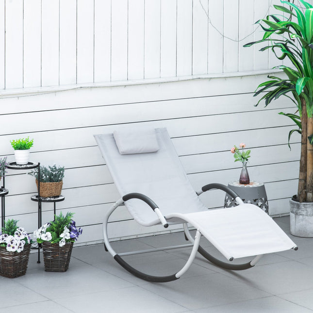 Garden rocking chair with headrest, light gray metal