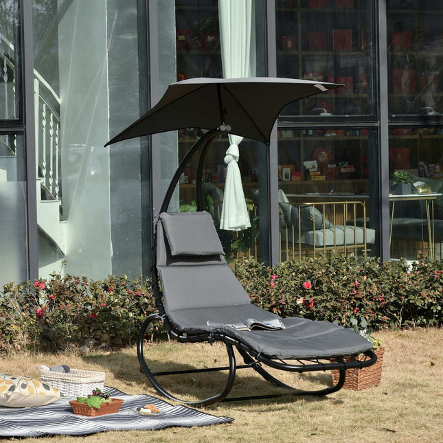 Rocking chair with roof for garden or office, dark grey