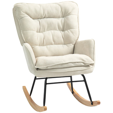 Beige Chenille-Look rocking chair, 120 kg Capacity, for bedrooms