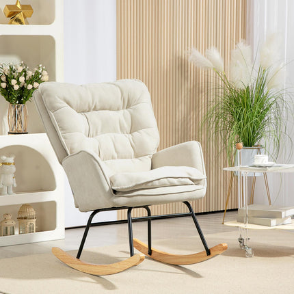 Beige Chenille-Look rocking chair, 120 kg Capacity, for bedrooms