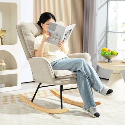 Beige Chenille-Look rocking chair, 120 kg Capacity, for bedrooms