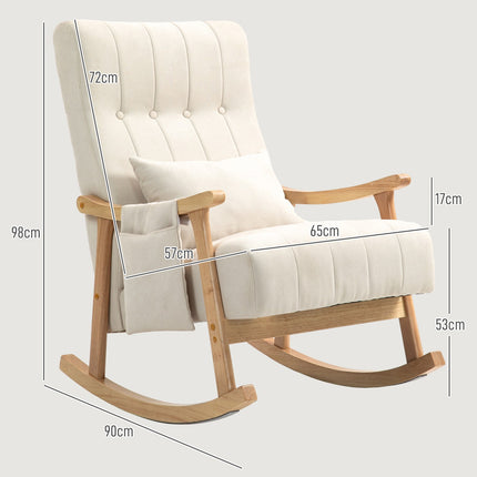 Schommelstoel gevoerde schommelstoel met lendenkussen zijvak relaxstoel houten frame linnenlook voor woonkamer slaapkamer beige