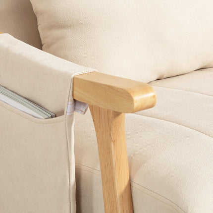 Schommelstoel gevoerde schommelstoel met lendenkussen zijvak relaxstoel houten frame linnenlook voor woonkamer slaapkamer beige