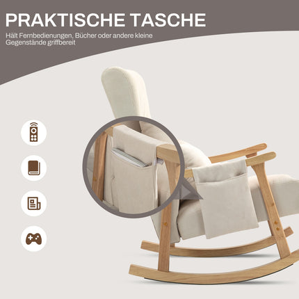 Schommelstoel gevoerde schommelstoel met lendenkussen zijvak relaxstoel houten frame linnenlook voor woonkamer slaapkamer beige