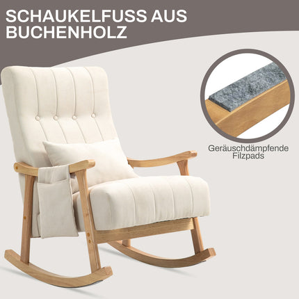 Schommelstoel gevoerde schommelstoel met lendenkussen zijvak relaxstoel houten frame linnenlook voor woonkamer slaapkamer beige