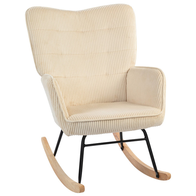 Beige relaxing rocking chair with wooden runners