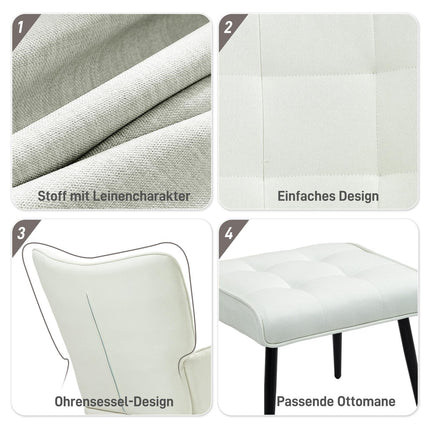 Rocking chair with stool, linen look, supports 130 kg