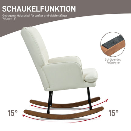 Rocking chair with stool, linen look, supports 130 kg