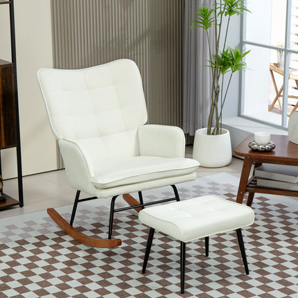 Rocking chair with stool, linen look, supports 130 kg