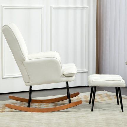 Rocking chair with stool, linen look, supports 130 kg