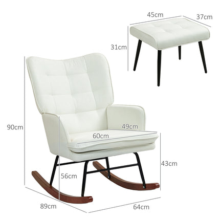 Rocking chair with stool, linen look, supports 130 kg