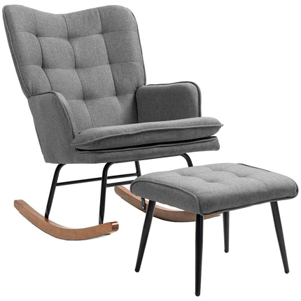 Rocking chair with stool - Linen look, 130 kg Capacity