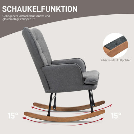 Rocking chair with stool - Linen look, 130 kg Capacity