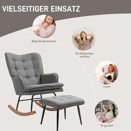 Rocking chair with stool - Linen look, 130 kg Capacity