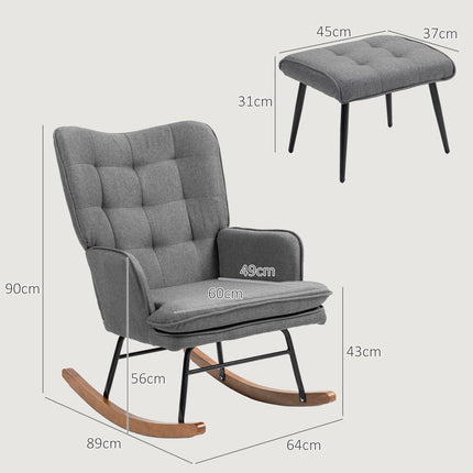 Rocking chair with stool - Linen look, 130 kg Capacity