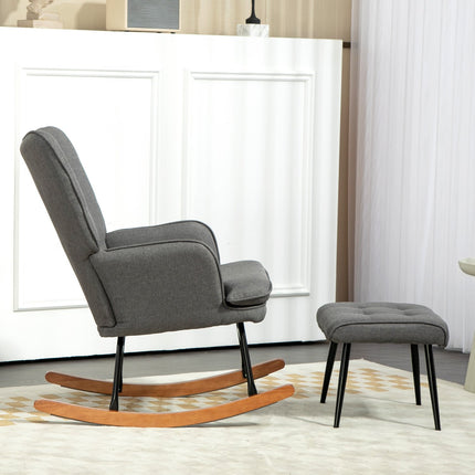 Rocking chair with stool - Linen look, 130 kg Capacity