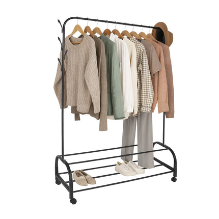 Rollable Iron Clothing Rack with 2 Shelves