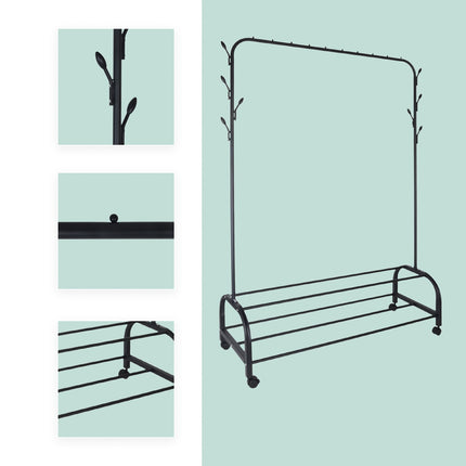 Rollable Iron Clothing Rack with 2 Shelves