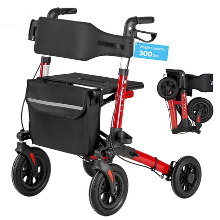 Rollator Walker With Seat, 3-Fold Aluminum, 300 lb