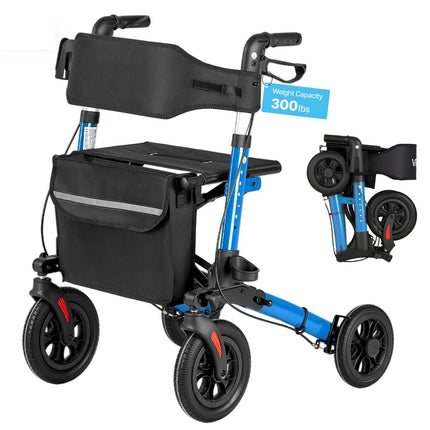 Rollator Walker with Seat, 3-Fold Aluminum, 300 lb