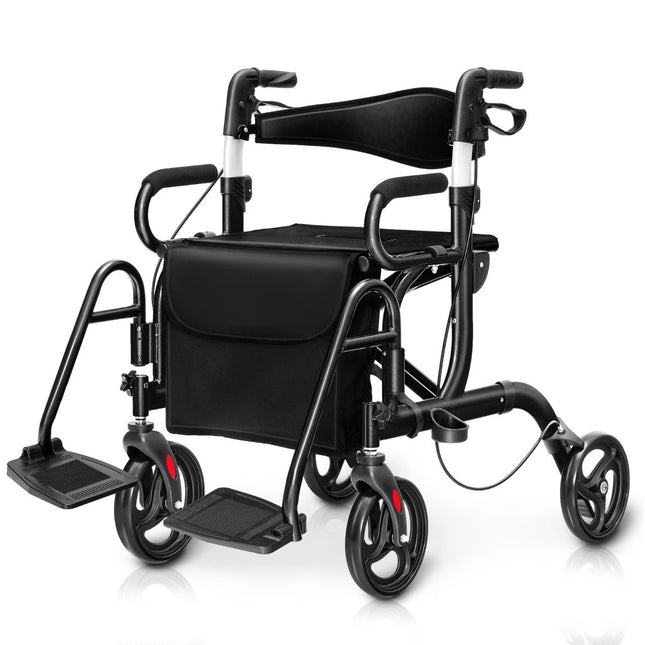 Rollator foldable and lightweight with seat 2 in 1 wheelchair & travel rollator walking aid 6-way height adjustable