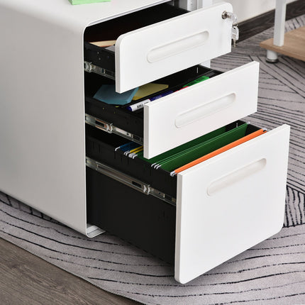 Office filing cabinet - 3-drawer steel, white, 39x48x59cm
