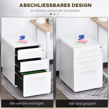 Office filing cabinet - 3-drawer steel, white, 39x48x59cm