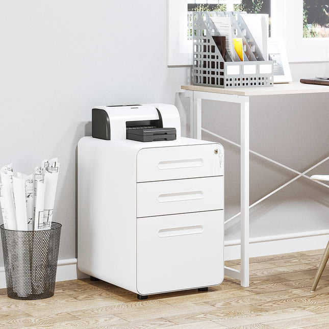 Office filing cabinet - 3-drawer steel, white, 39x48x59cm