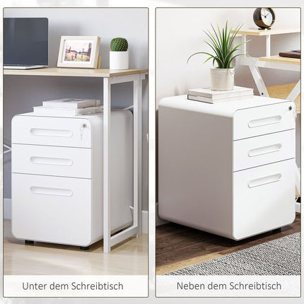 Office filing cabinet - 3-drawer steel, white, 39x48x59cm